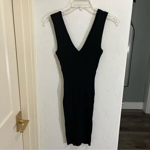 Generation Love Black Stretch Rib Knit V Neck Dress Xs